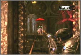 Jeżeli wybrałeś wysoką drogę, to wejdź po schodach i stamtąd zacznij ostrzeliwać walczących w dole Locustów - Najlepsza strategia | Rój | Gears of War 2 - Gears of War 2 - poradnik do gry