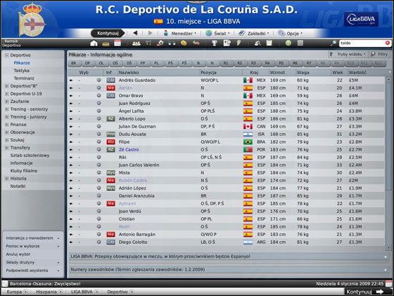 W prawym górnym rogu znajdują się dwie opcje - Przegląd kadry | Skład w Football Manager 2009 - Football Manager 2009 - poradnik do gry
