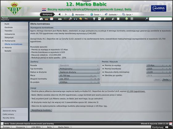 Na samej górze znajdują się informacje o warunkach, jakie przedstawia agent piłkarza - Działania na rynku (cz.2) | Rynek transferowy w Football Manager 2009 - Football Manager 2009 - poradnik do gry