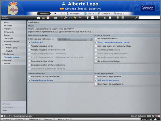 Polecenia transferowe - tutaj możesz włączyć odpowiadające Ci opcje, dotyczące transferu zawodnika - Działania na rynku (cz.2) | Rynek transferowy w Football Manager 2009 - Football Manager 2009 - poradnik do gry