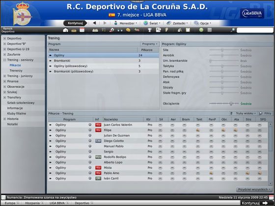 W tabelce Program widzisz cztery domyślne plany treningowe, na które składają się tak naprawdę dwa bardzo ogólne (występują w dwóch wersjach obciążeniowych - półzawodowy i normalny) - Tworzenie planów treningowych | Trening w Football Manager 2009 - Football Manager 2009 - poradnik do gry