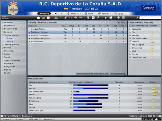 W tabeli Trenerzy - Atrybuty trenerskie widnieje lista szkoleniowców wraz z wartościami ich poszczególnych atrybutów - Przydział trenerów | Trening w Football Manager 2009 - Football Manager 2009 - poradnik do gry