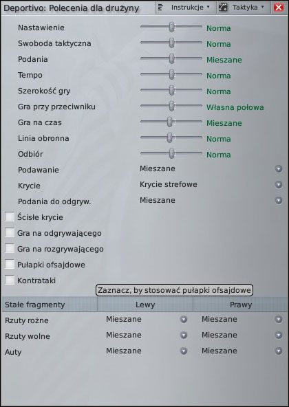 Jak widzisz, opcji jest dość sporo - Polecenia drużynowe | Taktyka w Football Manager 2009 - Football Manager 2009 - poradnik do gry