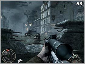 Wykorzystaj karabin, aby po kolei pozbyć się żołnierzy stacjonujących obok budynku (#55) - Wendeta (cz.1) | Kampania Call of Duty World at War - Call of Duty: World at War - poradnik do gry