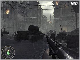 Schowaj się za czołgiem i powoli przesuwaj się wraz z nim do przodu - Wykwaterowanie | Kampania Call of Duty World at War - Call of Duty: World at War - poradnik do gry