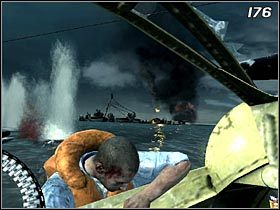 Po odparciu pierwszego ataku myśliwców, samolot wyląduje na morzu, a Ty zmienisz karabin maszynowy - Black Cats | Kampania Call of Duty World at War - Call of Duty: World at War - poradnik do gry