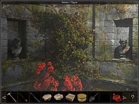 W tej części ogrodu zainteresowanie Sylvie wzbudza nisza (po lewej) - Ogród, nisza - Watykan, 8 listopada 2008 - Chronicles of Mystery: Rytuał Skorpiona - poradnik do gry