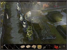 Ułożenie stopni z kamiennych elementów wymaga paru kursów z niszy do murku i z powrotem - Ogród, nisza - Watykan, 8 listopada 2008 - Chronicles of Mystery: Rytuał Skorpiona - poradnik do gry