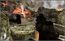 Po wyeliminowaniu wszystkich skieruj się w górę, w stronę płonącej flary [01] - Etap IV - Sink Hole | Quantum of Solace - Quantum of Solace - poradnik do gry