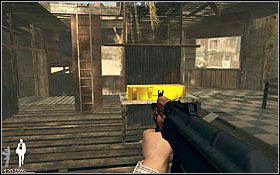 Trafisz w ten sposób do pomieszczenia, gdzie znajdziesz ciężkie działo (zdjęcie), podnieś je i wejdź na dach - Etap V - Shanty Town | Quantum of Solace - Quantum of Solace - poradnik do gry