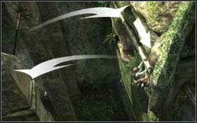 Stań na drążku i skocz w kierunku następnego, a potem jeszcze raz, tyle tylko, że teraz będzie to gzyms biegnący wzdłuż skalnej ściany - Coastal Thailand - Remnants (cz.2) | Solucja Tomb Raider Underworld - Tomb Raider: Underworld - poradnik do gry