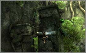 Zejdź ze schodów z drugiej strony, zeskocz niżej i po szeroki filarze zacznij wchodzić na górę - Coastal Thailand - Bhogavathi (cz.3) | Solucja Tomb Raider Underworld - Tomb Raider: Underworld - poradnik do gry