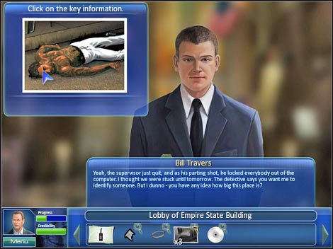 Druga mini-gra: Po chwili uruchomi się mini-gra polegająca na dopasowaniu twarzy ze zdjęcia do bazy programu - Lobby of Empire State Building | Odcinek 1 | CSI NY - CSI: NY - poradnik do gry