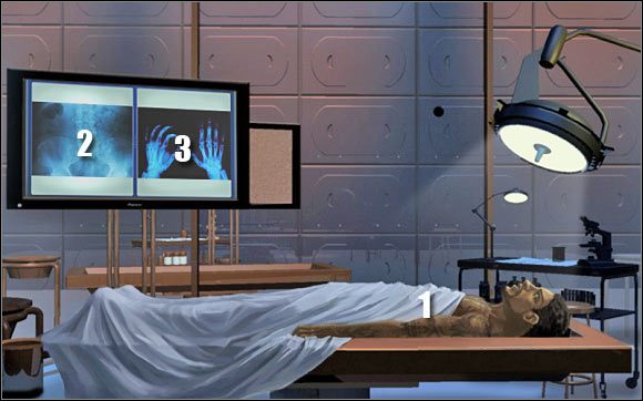 Pierwsza mini-gra: Kliknij na leżących na stole zwłokach (punkt 1) - Morgue | Odcinek 1 | CSI NY - CSI: NY - poradnik do gry