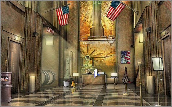 Pierwsza mini-gra: Kliknij na centralnym komputerze (punkt 1), a automatycznie uruchomione zostanie narzędzie do rozpoznawania twarzy - Lobby of Empire State Building #2 | Odcinek 1 | CSI NY - CSI: NY - poradnik do gry