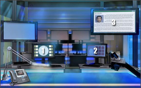 Pierwsza mini-gra: Kliknij na lewym dolnym komputerze (punkt 1) - Crime lab | Odcinek 2 | CSI NY - CSI: NY - poradnik do gry