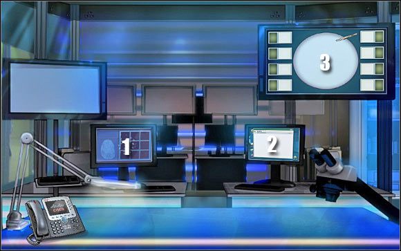 Pierwsza mini-gra: Kliknij na lewym dolnym komputerze (punkt 1) - Crime lab #2 | Odcinek 3 | CSI NY - CSI: NY - poradnik do gry