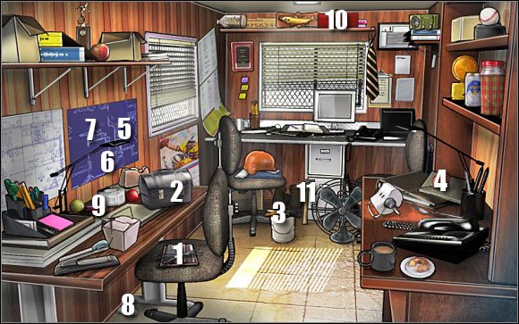 Pierwsza mini-gra: Kliknij na niebieskiej planszy (punkt 5) - Lucas Trentons office | Odcinek 3 | CSI NY - CSI: NY - poradnik do gry