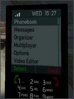 Po menu komórki poruszamy się strzałkami, wybór potwierdzamy Enterem, a cofamy się Backspacem - Telefon komórkowy | Podstawy | Grand Theft Auto IV - Grand Theft Auto IV - poradnik do gry