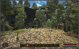 Idź dalej śladem chleba (droga skręca w prawo), a dotrzesz na polanę, na której koczuje Szalony Miłośnik Ptaków - SILDEN (1) | Questy | Gothic 3 Zmierzch Bogów - Gothic 3: Zmierzch Bogów - poradnik do gry