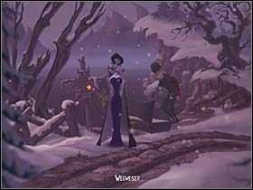 Przybiwszy do brzegu, Mona zostaje w tajemniczy sposób przyzwana przez Madame Strigo do jej obozowiska - Brzeg jeziora, przyczepa Cyganki, cmentarz - Miasteczko Vlad's Landing - A Vampyre Story - poradnik do gry