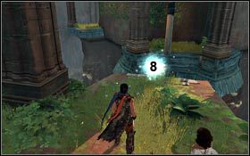 6 i 7 po wykonaniu skoku ze szczytu wieży w kierunku wielkich, zamkniętych wrót - Brama Królewska - Ziarna Światła | Zrujnowana Cytadela Prince of Persia - Prince of Persia - poradnik do gry