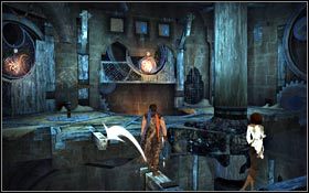 Poczekaj aż okrąg obróci się kładką do góry, wbiegnij na nią i odbij się do tyłu - Wiatraki | Zrujnowana Cytadela | Prince of Persia - Prince of Persia - poradnik do gry