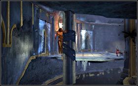 Przejdź po suficie poziom wyżej i przeskakując po kolejnych kolumnach dotrzyj do Konkubiny - Iglica Marzeń | Pałac Królewski | Prince of Persia - Prince of Persia - poradnik do gry