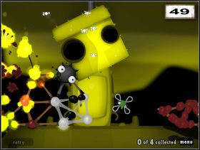 Kiedy każde goo zostanie przeniesione w bezpieczną lokację (czarnymi nie zawracaj sobie głowy), podpal puste pozostałości po wieży załatwiając strażnika bombą - You Have To Explode The Head | Rozdział 3 | World of Goo - World of Goo - poradnik do gry