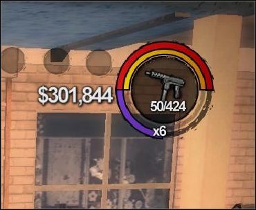 Twoja aktualnie wybrana broń widoczna jest poniżej paska wytrzymałości - Broń | Podstawy Saints Row 2 - Saints Row 2 - poradnik do gry