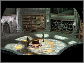 Za pozwoleniem Pripogali Olaf zabiera statuetkę ze stolika przy biblioteczce oraz stojący przy kotle (z lewej strony) blaszany garnuszek - Zdobyć żywą wodę | Wioska | Zaginiona historia Tale of Hero - Zaginiona historia: Tale of Hero - poradnik do gry