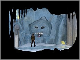 Wchodzi do niedużego pomieszczenia, w którym na wprost wejścia mieszczą się duże drzwi, prowadzące na podwoje Krugella, jednak brak jakiegokolwiek punktu zaczepienia, sugerującego, jak je otworzyć - Dostać się do chaty | Lodowa Kraina | Zaginiona historia Tale of Hero - Zaginiona historia: Tale of Hero - poradnik do gry