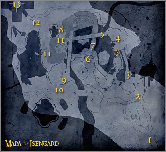 Legenda: 1 - miejsce startu oraz punkt kontrolny - Misja 2 - Marsz entów na Isengard (cz.1) - Kampania sił dobra - Władca Pierścieni: Podbój - poradnik do gry
