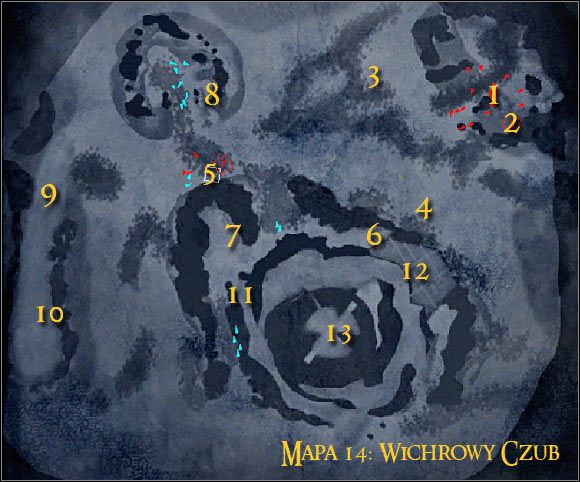 Legenda: 1 - miejsce startu oraz punkt kontrolny - Misja 5 - Szturm na Wichrowy Czub (cz.1) - Kampania sił zła - Władca Pierścieni: Podbój - poradnik do gry