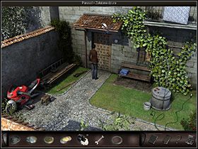 Po nią maszeruje do antykwariatu i zapytuje stojącego przy regale starszego pana o parasol, którego planuje użyć w charakterze tyczki - Warsztat; fontanna; antykwariat | Hiszpania, Azarra - Art of Murder: Klątwa Lalkarza - poradnik do gry