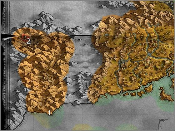 Porozmawiaj z Inkwizytorem stojącym na brzegu Pustkowia [1] a następnie idź poprzez wąwozy i tunele na północ, do Wielkiej Machiny [2] - Rozdział 10 | Kampania Cienia w Sacred 2 Fallen Angel - Sacred 2: Fallen Angel - poradnik do gry