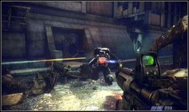 Musisz pokonać żołnierza z bronią ciężką, który zagradza dalszą drogę w kanale odwadniającym - Krwawy południk | Misje Killzone 2 - Killzone 2 - poradnik do gry