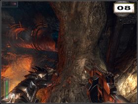 W akompaniamencie walk, dotrzyj do charakterystycznej rury, którą spowija z prawej strony czerwona poświata od magmy (7) - Rozdział 6 - Krecie Podziemie (cz.1) | Solucja NecroVision - NecroVision - poradnik do gry