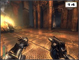 Kolejnymi starciami utoruj sobie drogę przynajmniej do miejsca z dwoma ogniskami, gdyż stąd da się przejść przez widoczne jak na tacy wrota, lub pędzić dalej do sekretu (14) - Rozdział 7 - Kryształowa komnata (cz.1) | Solucja NecroVision - NecroVision - poradnik do gry