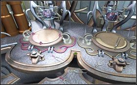 Twoim zadaniem jest w taki sposób wstawić kamertony o odpowiednich kolorach do urządzeń o takich samych kolorach, aby zgadzały się z piszczałkami umiejscowionymi pod lustrami - Rozdział III - Na-Tiexu (cz.1) | Opis przejścia Aura Fate of the Ages - Aura: Fate of the Ages - poradnik do gry