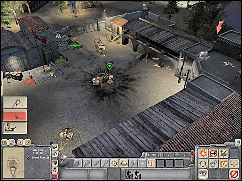 Gdy żołnierz wciągnie na maszt amerykańską flagę przez most na rzece przejedzie ciężarówka z partyzantami, wjedzie główną bramą na teren garnizonu i zaparkuje na dziedzińcu - Misja 1 Arsenal (cz.2) - Kampania Aliantów - Men of War - poradnik do gry