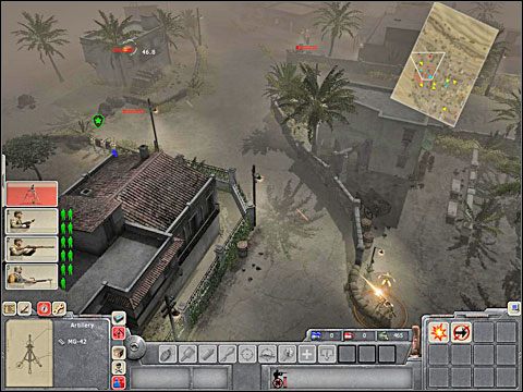 Przy skrzyżowaniu dróg za placem z fontanną jest kilka umocnionych pozycji kryjących m - Misja 3 Meeting the Enemy (cz.1) - Kampania Aliantów - Men of War - poradnik do gry