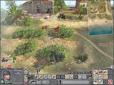 Najpierw jednak uzbrój bezbronnych jeńców, których przed chwilą odbiłeś - broń dla nich znajdziesz przy zabitych Anglikach, w zasobniku desantowym leżącym koło większego budynku, jak i w samych zabudowaniach (w zielonej skrzynce) - Misja 1 Merkury (cz.1) - Kampania niemiecka - Men of War - poradnik do gry