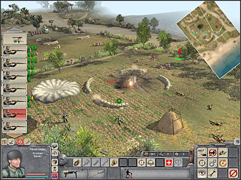 Najpierw jednak musisz martwić się o południe planszy - za chwilę na drodze biegnącej z tego kierunku pojawi się kolumna brytyjskich pojazdów, którą powinieneś teraz zniszczyć (destroy the enemy column) - Misja 1 Merkury (cz.2) - Kampania niemiecka - Men of War - poradnik do gry