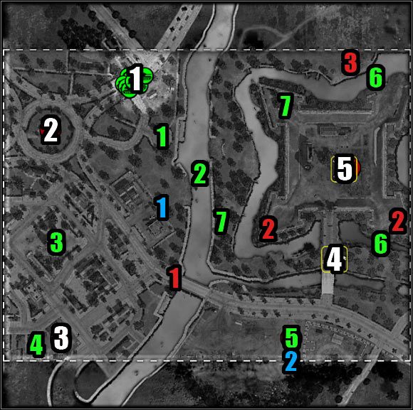 Oznaczenia na mapie - kolor biały (cele misji) - Misja 3 - Unto the Breach (mapa) | Akt 1 | Codename Panzers - Zimna Wojna - Codename: Panzers - Zimna Wojna - poradnik do gry