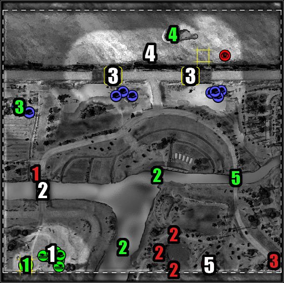 Oznaczenia na mapie - kolor biały (cele misji) - Misja 2 - Storm Front (mapa) | Akt 2 | Codename Panzers - Zimna Wojna - Codename: Panzers - Zimna Wojna - poradnik do gry