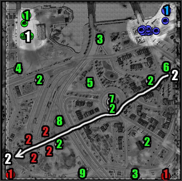 Oznaczenia na mapie - kolor biały (cele misji) - Misja 4 - Crimson Tide (mapa) | Akt 2 | Codename Panzers - Zimna Wojna - Codename: Panzers - Zimna Wojna - poradnik do gry