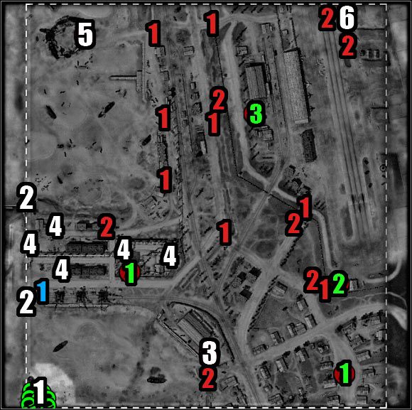 Oznaczenia na mapie - kolor biały (cele misji) - Misja 2 - Invasive Procedures (mapa) | Akt 3 | Codename Panzers - Zimna Wojna - Codename: Panzers - Zimna Wojna - poradnik do gry