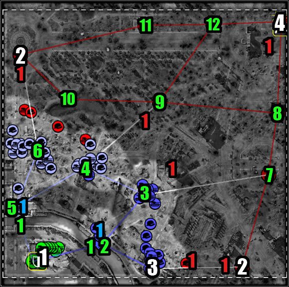 Oznaczenia na mapie - kolor biały (cele misji) - Misja 3 - High Noon on Ground Zero (mapa) | Akt 4 - Codename: Panzers - Zimna Wojna - poradnik do gry