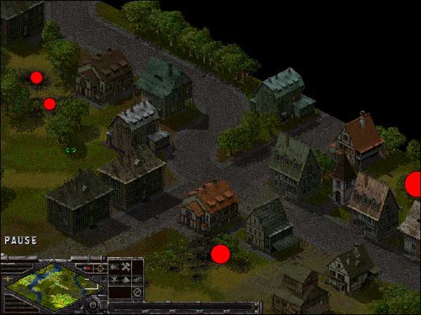 Dwa małe kółka na zachodzie , to dwa field guny które musisz zniszczyć jednym odziałem spadochroniarzy - Alianci: Misja 11 - Sudden Strike - Opis przejścia gry po stronie Aliantów - poradnik do gry